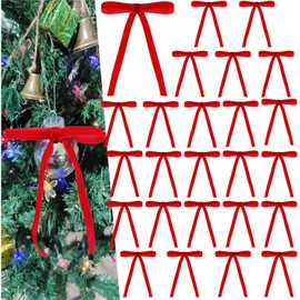Velvet Christmas Tree Bows Rustic Crafts Gift Bows 5 * 7 inch Velvet Ribbon Bows Door Garland Wreath Bow for Christmas Decor (Red, 24 pcs)