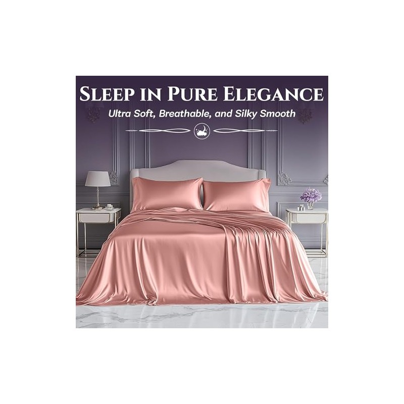 SLEEP SANCTUARY Satin Sheets King Size – 4 Piece Luxury