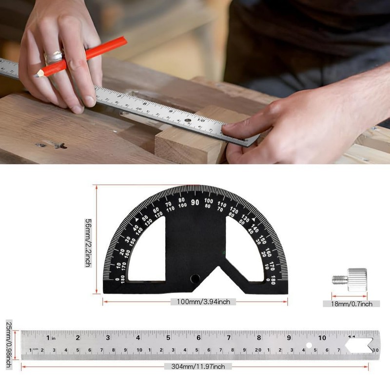 Antesen 12in Angle Gauge Measurement Woodworking Scribing Angle Ruler Precision