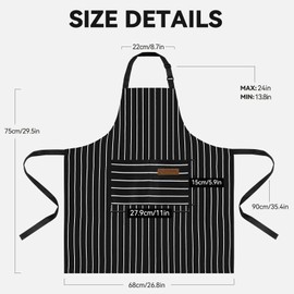 Riqiaqia 2 Pack Aprons for Women with Pockets, Soft Chef Apron for Men, Adjustable Bib Aprons for Kitchen Cooking BBQ (Black/Brown Stripes)