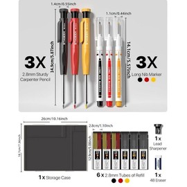 STAGEEK Mechanical Carpenter Pencil Set with Case, 1 Set Including Mechanical Carpenter Pencil & Marker Pen & Refills, Architect Marking Stationery Supplies - Color: Multicolor, Specification: 6 Pens & 36 Refills & 1 Eraser & 1 Sharpener