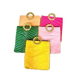 DESI BY DIL Gota Patti Indian Gift Bags for Women with Handle & Zipper-Set of 5 - Afforable Indian Return Gifts for Diwali/Pooja - Stylish Indian Return Gift Bags
