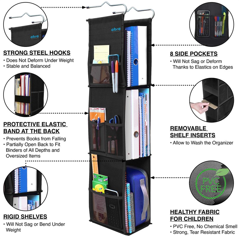 ABRA® 3 Shelf Hanging Locker Organizer for School, Work, Gym,
