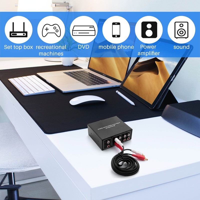 Dovhmoh 4-Way Two-Way Stereo Audio Switch, 4-in-1 or 4-in-1 L/R