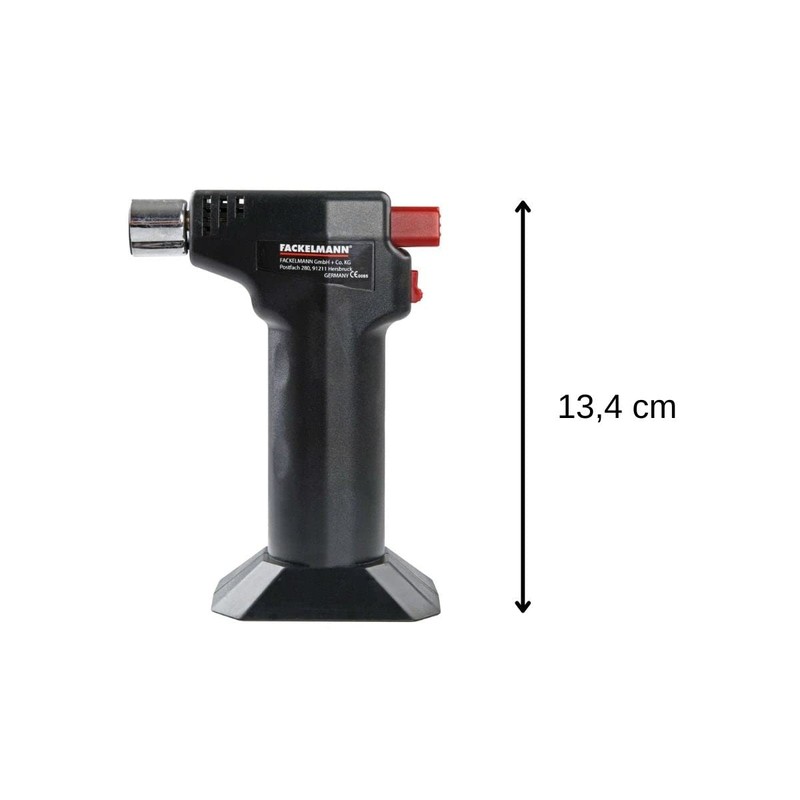 Fackelmann Küchengasbrenner, Flambierbrenner, Feuerzeug mit breitem Standfuß (Farbe: Schwarz/Rot/Silber), Menge: