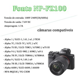 Camulti NP-FZ100 Dummy Battery AC Power Supply Adapter NPFZ100 DC Coupler Kit for Sony Alpha A6600, FX3, a7C, A1, A7 III, A7 IV, A7R III, A7R IV, A7S III, A9, A9 II, A9R, A9S Cameras