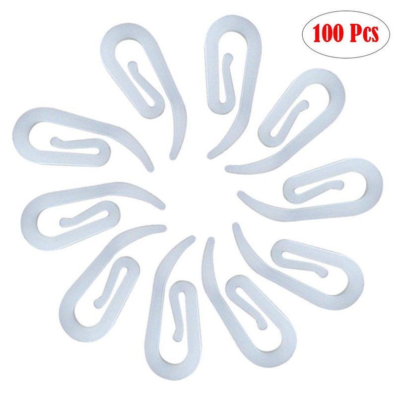 tooloflife 100 Pack White Plastic Curtain Hooks 2.8 by 1.2