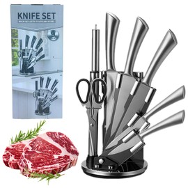 Chef's Choice 8-Piece Stainless Steel Knife Set - Kitchen Knife Set with Block, Sharp Kitchen Knives, Comfortable Grip, 360 Rotating Block