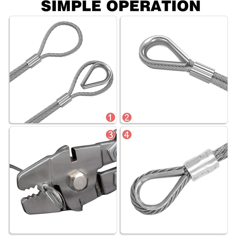 Sanuke Wire Rope Crimp Kit, 328ft 1/16 Inch Wire Rope