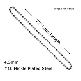#10 NICKEL Plate METAL BEAD CHAIN for CLUTCH ROLLER WINDOW SHADES - 72" Loop