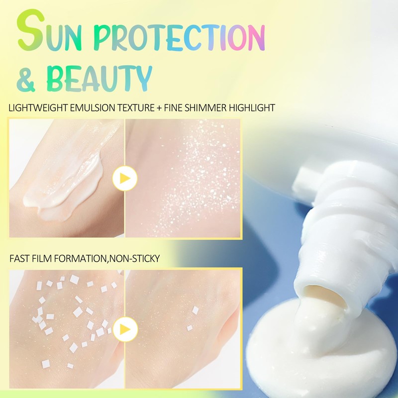Prreal Sunscreen SPF 30 Glitter Sunscreen Pearlescent Brightening Shimmer Sunscreen,