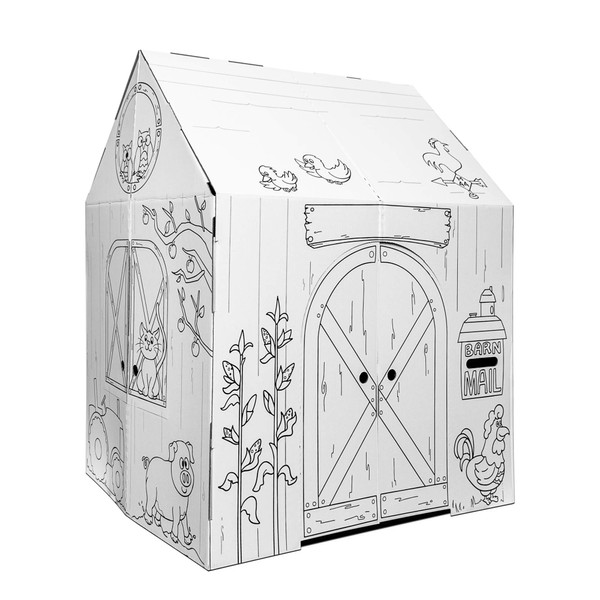 Easy Playhouse Barn - Kids Art & Craft for Indoor & Outdoor Fun, Color Favorite Farm Animals – Decorate & Personalize The Cardboard Fort, 32" X 26. 5" X 40. 5" - Made in USA, Age 3+ [AMZN Exclusive]