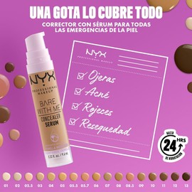 NYX Professional Makeup Bare With Me Concealer Serum, suero + corrector ligero de cobertura media con fórmula vegana, hidratación hasta por 24H, 9.6ml – Tono Golden (Dorado)