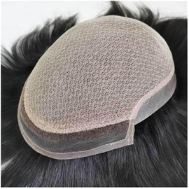 Tupé de encaje frontal con base de seda y encaje de diamante for hombres, cabello humano con sistema de piel fina de PU alrededor del cabello.(6x9)