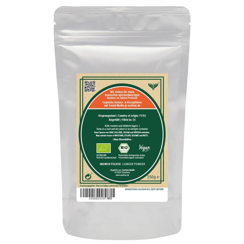 Azafran Organic Ginger Powder, Ginger Root to Powder, Ground 250