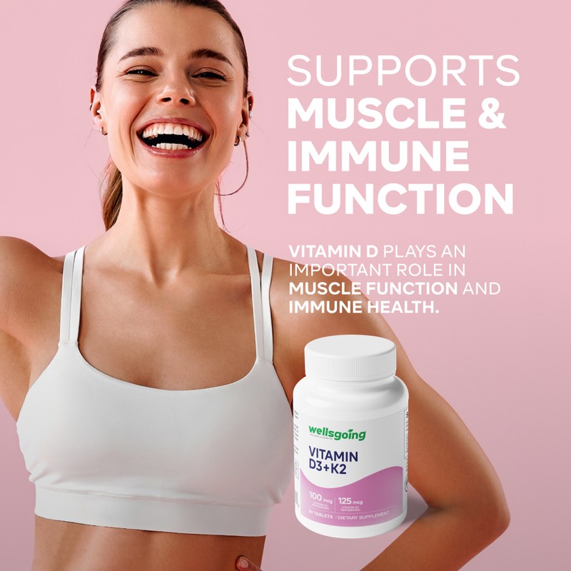 Wellsgoing Vitamin D3 + K2 Supplement, 5000 IU (125 mcg)