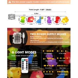 AceList Playful Dinosaur String Lights 20 LED with Remote & Timer, Dinosaur Gift with Squeeze Sound Feature, Dinosaur Birthday Decorations for Kids' Rooms, Classrooms, Birthdays and Party Decor