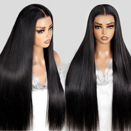 Straight Lace Front Wigs Human Hair 24 Inch Straight Wigs Human Hair 13x4 Straight HD Lace Front Wigs Human Hair Pre Plucked with Baby Hair Black Wig Human Hair 220 density Natural Black Color