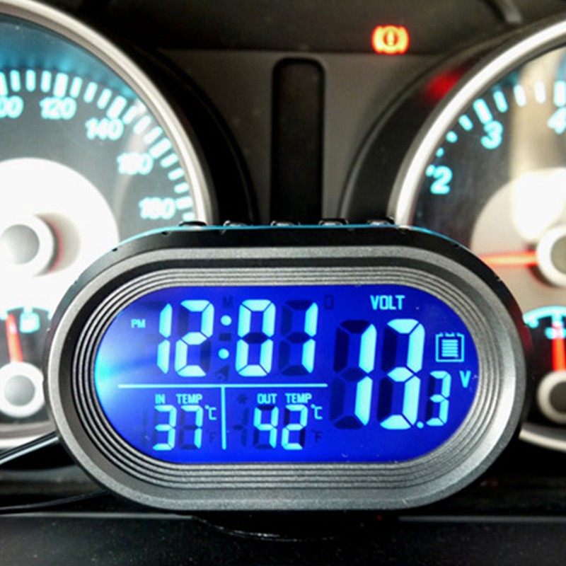 Car Clock Thermometer Voltmeter Gauge 3 in 1 Clock Thermometer