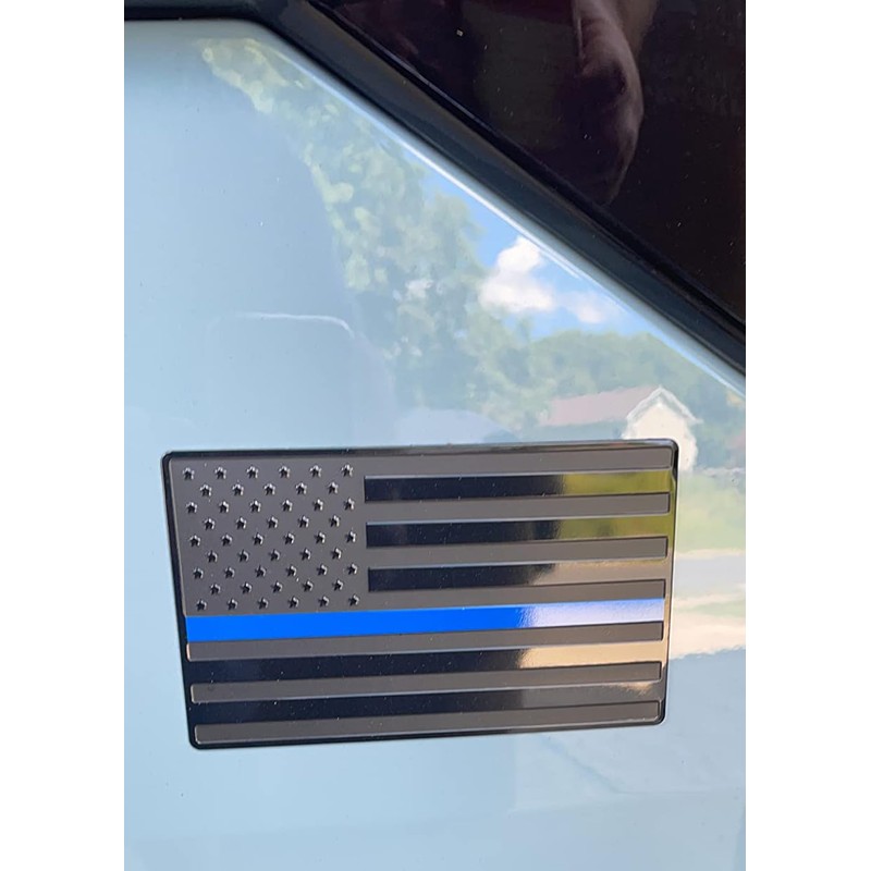 ENTJ 2 Pack Metal American Flag Emblem Decal, Thin Blue