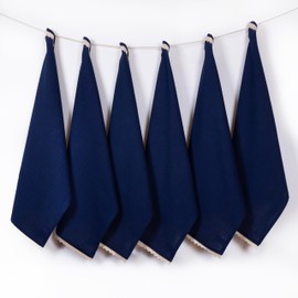 FINGERCRAFT - Juego de 6 paños de cocina multiusos de algodón de alta calidad, muy suaves, muy absorbentes, barra y paños de cocina, 20 x 30 pulgadas, color azul marino