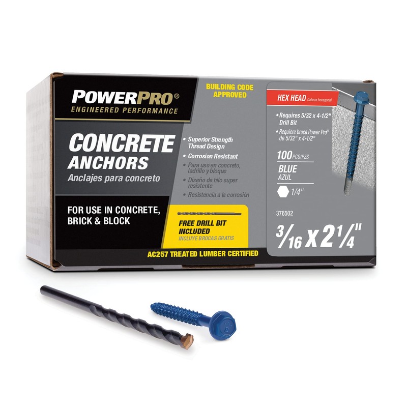 Power Pro Blue Hex Washer-Head Concrete Screw Anchors (3/16" x