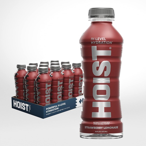 HOIST Premium Hydration Electrolyte Drink, Powerful IV-Level Hydration, Strawberry Lemonade, 16 Fl Oz (Pack of 12)