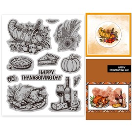 GLOBLELAND Thanksgiving Cornucopia Cling Rubber Stamp 7.09x8.66inch Thanksgiving Food EVA Stamps Embossing Stamp Seal Rubber Stamps for DIY Scrapbooking and Card Making Paper Craft Decor