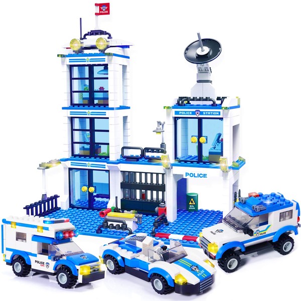 818 Pieces City Police Station Building Kit, Police Car Toy, City Sets, Police Sets with Cop Car & Patrol Vehicles for Boys and Girls 6-12