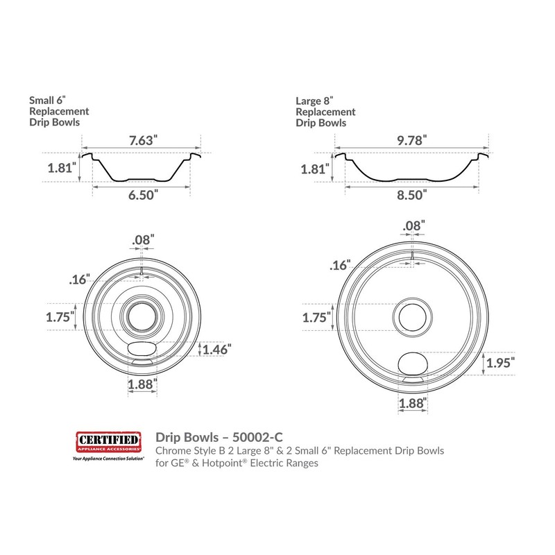 Certified Appliance Accessories Replacement Drip Bowls, Style B, 2 Large