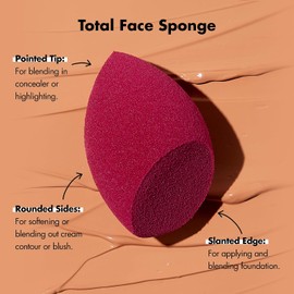 e.l.f. Cosmetics Total Face Esponja para Maquillaje Corrector y Polvo Forma Ovalada para Aplicar Base, Acabado Impecable, Uso Húmedo o Seco, Vegano y Libre de Crueldad Animal