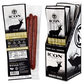 ICON Meats Venison and Pork Snack Sticks, Garlic, 6 Pack High Protein Snacks, 4 Meat Sticks per Pack, Zero Sugar, Gluten Free, Natural, USDA Inspected, Made in the USA, Gifts & Stocking Stuffers