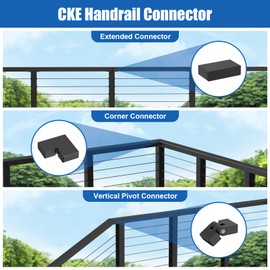 CKE Flat Handrail Accessories, 4 Pack Extension Handrail Connector, High Strength Material POM Handrail Fitting, Black Stainless Steel Handrail Connector for Top Handrail Cable Railing, HF01