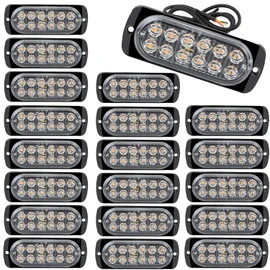 20 Pcs Oval Amber/White Dual Color LED Strobe Lights - 12 LEDs per Light with 18 Flash & Steady Modes, Waterproof Emergency Warning Lights for Trucks, Trailers, Towing Vehicles