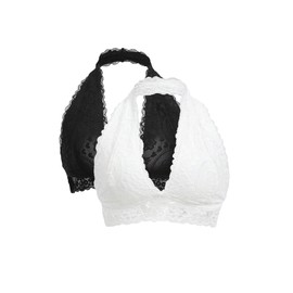 SOLY HUX Women's 2 Piece Halter Lace Bralette Bra Black and White M