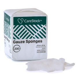 CareStock Gauze Sponge, 4 x 4 in. 8-Ply - Highly Absorbent, Medical-Grade Cotton Wound Dressing, First-Aid Essential - Non-Sterile, 200 per Pack, 20 Packs, 4000 Total
