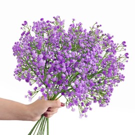 YFwudone Babys Breath Artificial Flowers, Fake Gypsophila Babies Breath Real Touch Flowers for Wedding, Bouquet Floral Arrangement Party Home Decor Garden Decoration (12pcs, Purple)