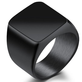 Size 5-15 Stainless Steel Signet Ring Black Silver Classical Simple Plain Cocktail Husband Father Valentine Gift (Black, 15)