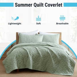 HLC.ME Logan - 3 Piece Full Queen Size Quilt Set, Lightweight Queen Bedspread Coverlet Set (Full/Queen, Sage Green)
