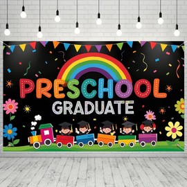 BlissYard Preschool Graduation Banner Congrats Grad Sign Graduation Backdrop 71x43 Inches Colorful Preschool Graduate Decoration Rainbow Theme Class of 2025 Fun and Playful Design