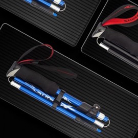 Ultra-light short long double-fixed sturdy hiking foldable mountaineering stick Foldable hiking stick short/blue 1+1