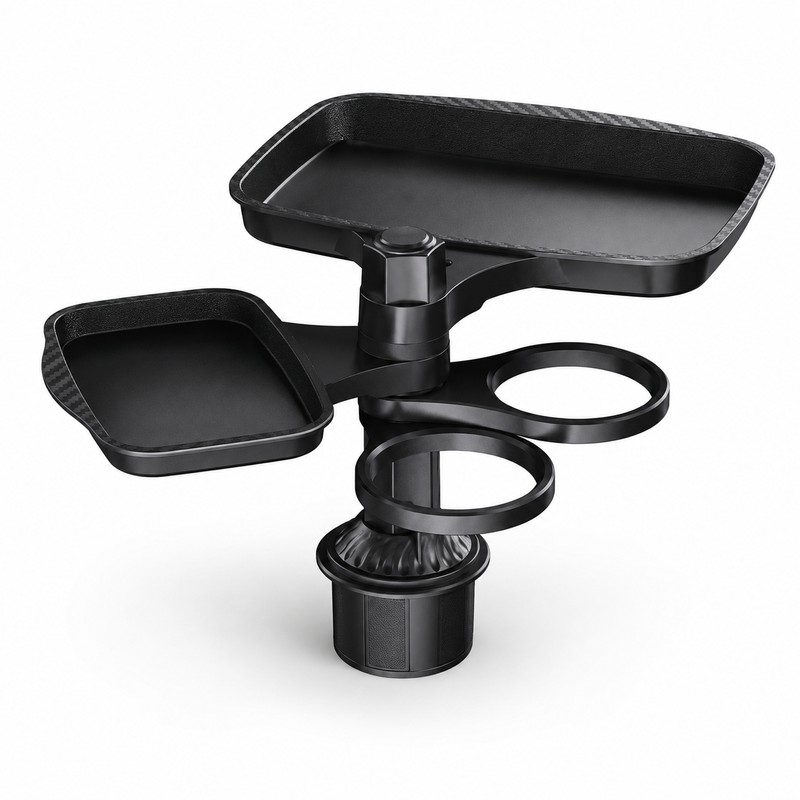 Car Cup Holder Tray for Road Trips – 360° Rotating