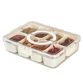 Divided Snackle Box Container - 8 Compartments serving tray with Lid and Handle - Reusable Refrigerator Snack Fruit Veggie Tray - Airtight Kitchen Food Storage Organizer Travel Candies Nuts
