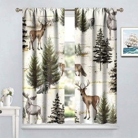 Rustic Woodland Window Curtains, Wild Animal Bear Deer Fox Wolf Country Lodge Cabin Blackout Rod Pocket Windows Door Curtain for Bedroom Living Room Home Decor 55x63in