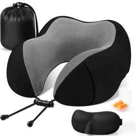 CloudBliss Travel Pillow Premium Memory Foam, Comfortable & Supportive Neck Pillow, Sleeping Neck Pillows for Travel, Airplane Pillow for Sleeping Airplane, Car, Office and Home（Black） | CloudBliss