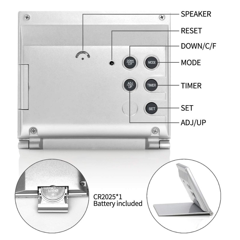 Betus Digital Travel Alarm Clock - Foldable Calendar Temperature Timer