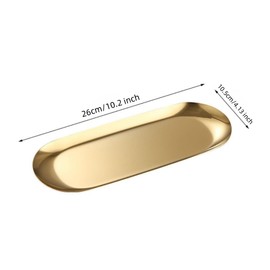 couponhub 2 PCS Gold Decorative Tray, 10 x 4 Large Oval Bathroom Counter Tray, Stainless Steel Vanity Jewelry Tray, Ring Key Organizer for Shower, Kitchen Sink Trays for Soap