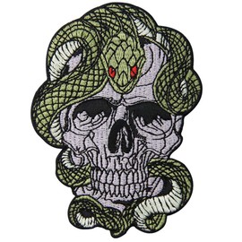 Snake and Skull Patch Embroidered Badge Iron On Sew On Emblem