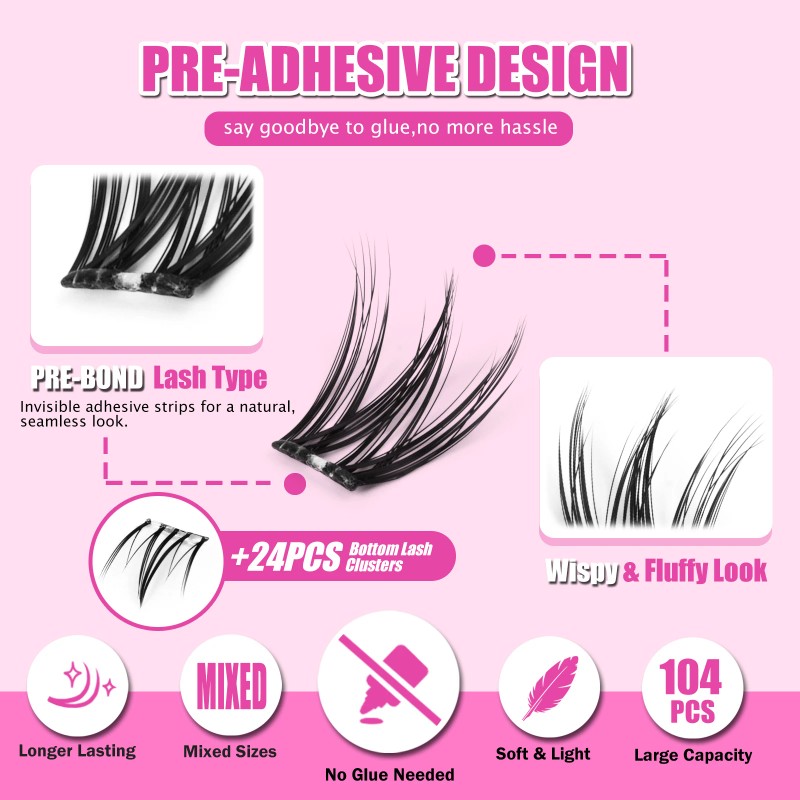 USA Ready to Ship 104pcs Self Adhesive Lash Cluster Mixed