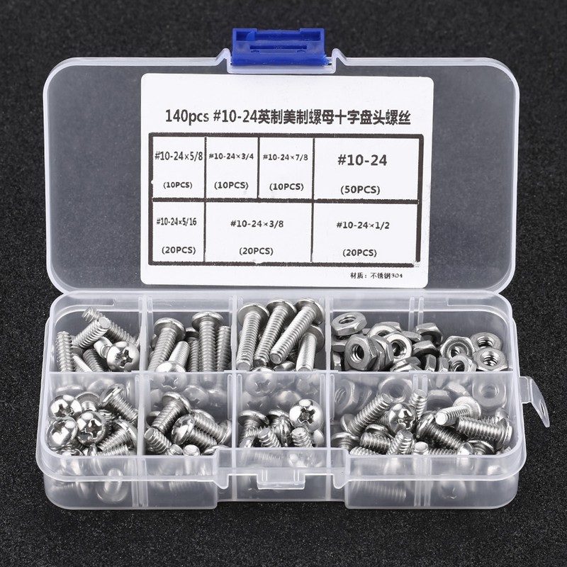 140pcs /set #10-24 Stainless Steel Cross Pan Head Screws with